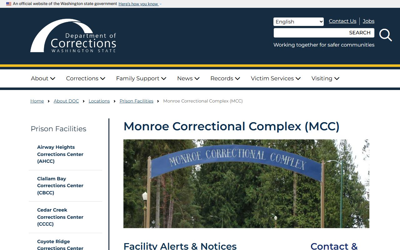 Washington DOC Monroe Correctional Complex facility page